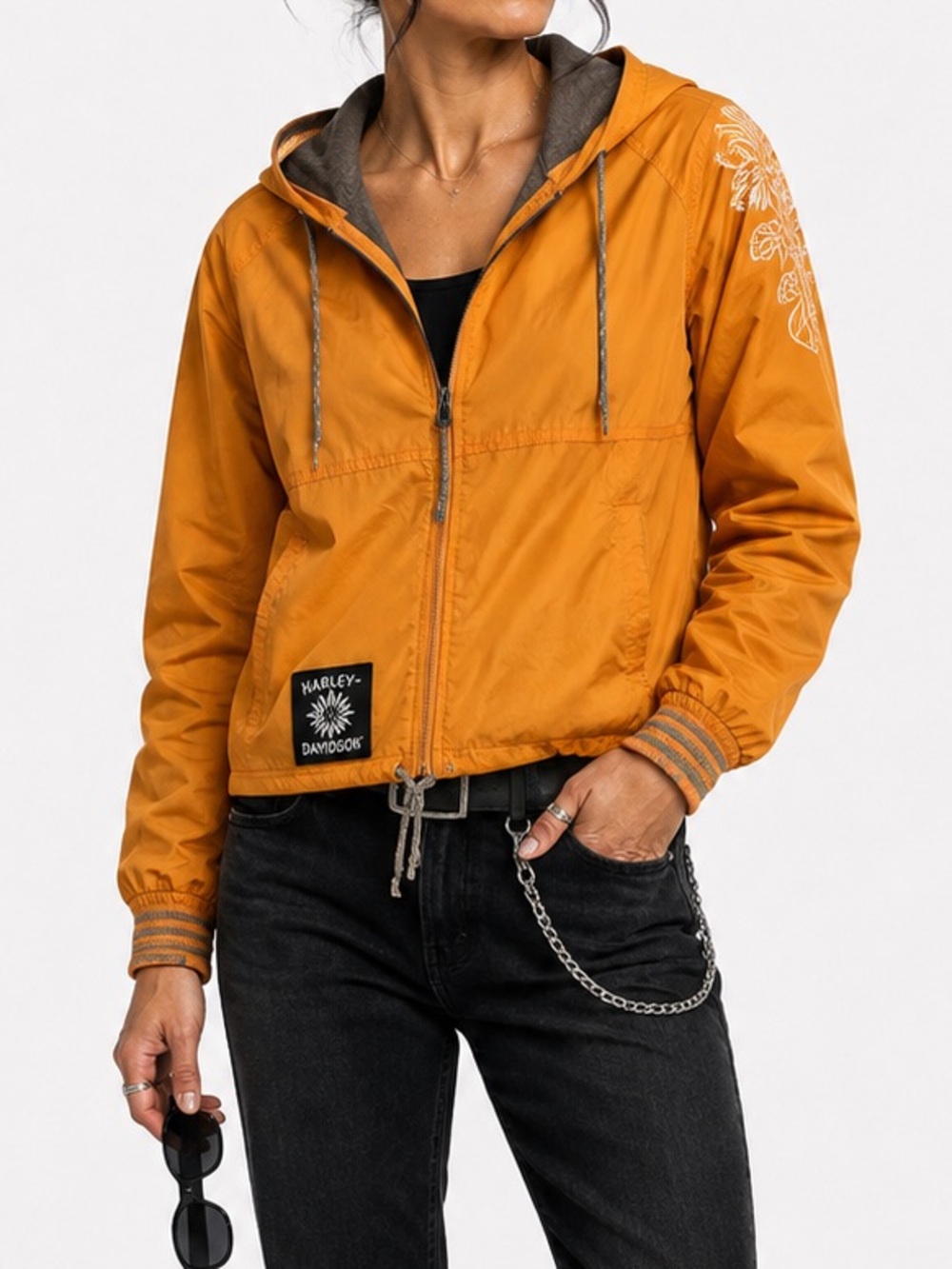 Harley-Davidson Women’s Orange Hooded  Windbreaker Moto Biker Jacket SZ M